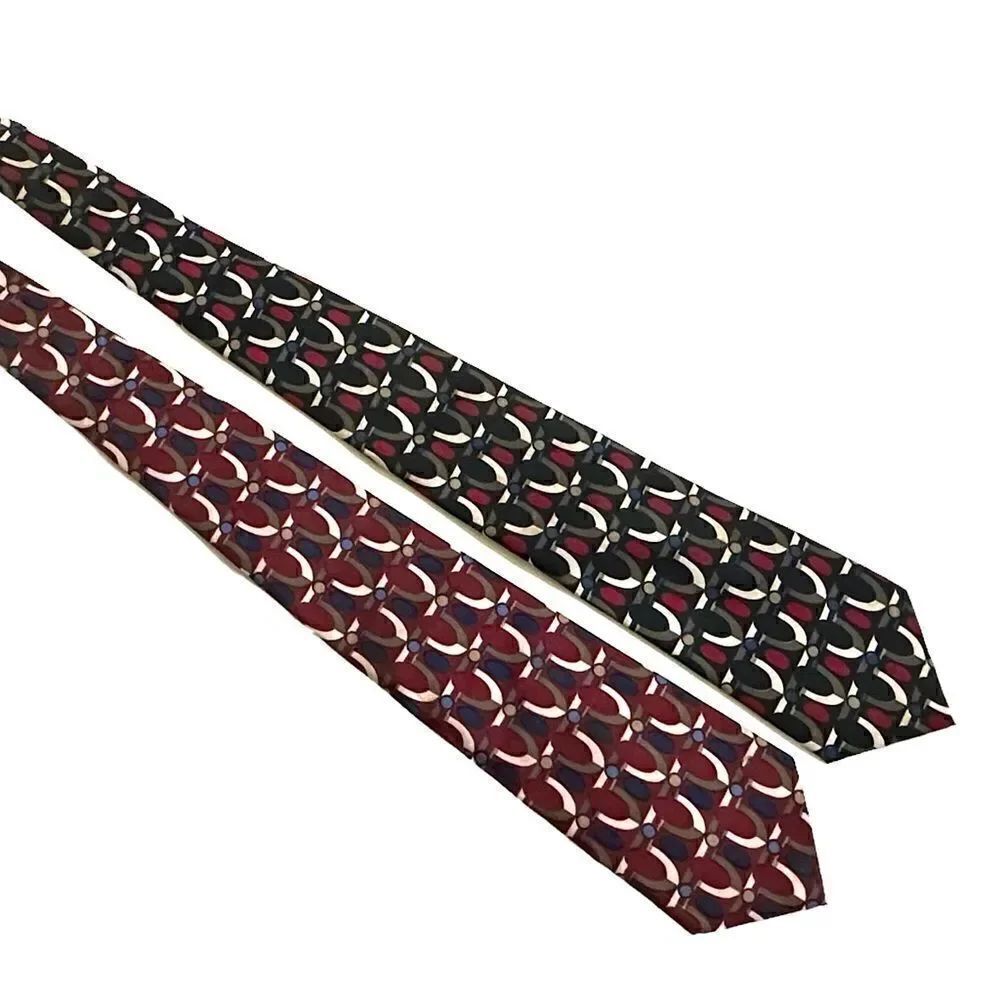 Two Vintage Red and Black Patterned Italian Silk Handmade Ties.